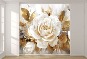 Размер М2 - Фототапет Бяла роза в златно сияние T1102 