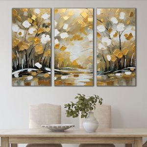 1137 Wall art decoration (set of 3 pieces) The Golden Forest - abstract landscape
