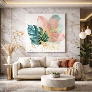 1142 Wall art decoration Breath of the Tropics - листа и златни акценти