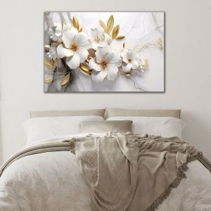 Картина Цветя в златно и бяло за спалня 1059_1 