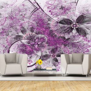 T9269 Wallpaper 3D Abstract flowers in purple and grey
