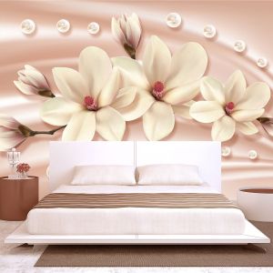 T0778 Wallpaper 3D Magnolias and diamonds
