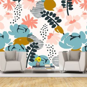 T0888 Wallpaper Floral motifs in pastel colors