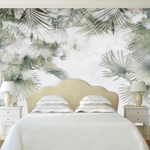 T0896 Wallpaper Tropical leaves in green