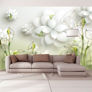 T9019 Фототапет 3D Цветя - бяло и зелено
