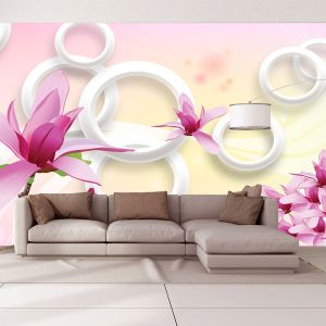 T9070 Wallpaper 3D Magnolias and circles