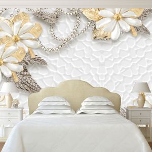 T9085 Wallpaper 3D Flowers - diamonds and gold