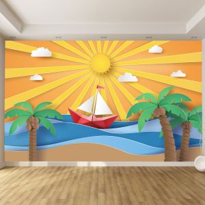 T9124 3D Wallpaper Palms, sun, sea
