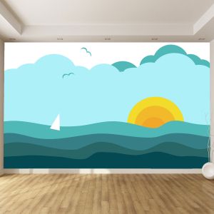 T9129 3D Wallpaper Sun and turquoise sea