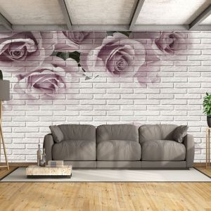 T9149 Wallpaper 3D Roses (white bricks)