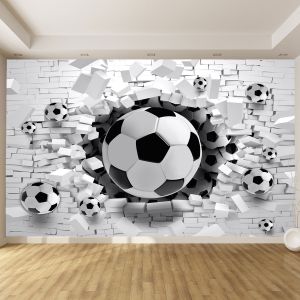 T9154 Wallpaper 3D Football and brick wall