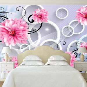 T9204 Wallpaper 3D Abstraction with flowers and circles