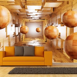 T9241 Wallpaper 3D abstraction Wooden spheres