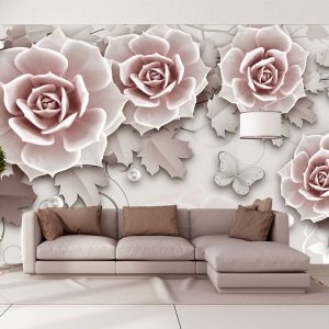 T9309 Фототапет 3D Романтични рози, перли и пеперуди 