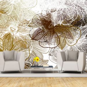 T9324 WallpaperAbstract Floral Mural in Gold and Brown Shades