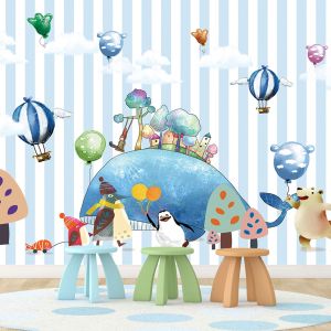 T9333 Wallpaper Cheerful animals and playful balloons