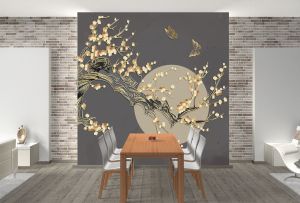 T9332 Wallpaper 3D Abstraction with flowers and circles