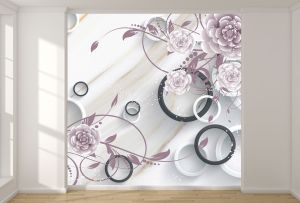 T9329 Wallpaper 3D Abstraction with flowers and circles