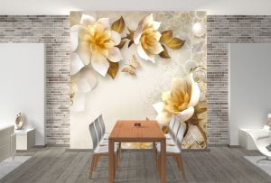 T9299 Wallpaper 3D Abstraction with white flowers