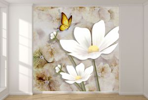 T9296 Wallpaper 3D Abstraction with white flowers