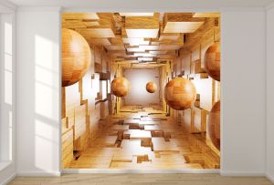 T9241 Wallpaper 3D abstraction Wooden spheres