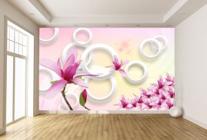T9070 Wallpaper 3D Magnolias and circles