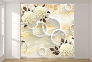 T9028 Wallpaper 3D Circles and vintage flowers