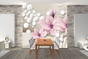 T9026 Wallpaper 3D Magnolias and spheres