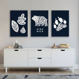 Декоративни картини за детска стая Stay Wild с мече и мотиви от дивата природа 1170
