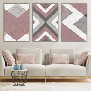1177 Geometry – Set of 3 Wall Art Prints with Marble Effect and Gold Lines